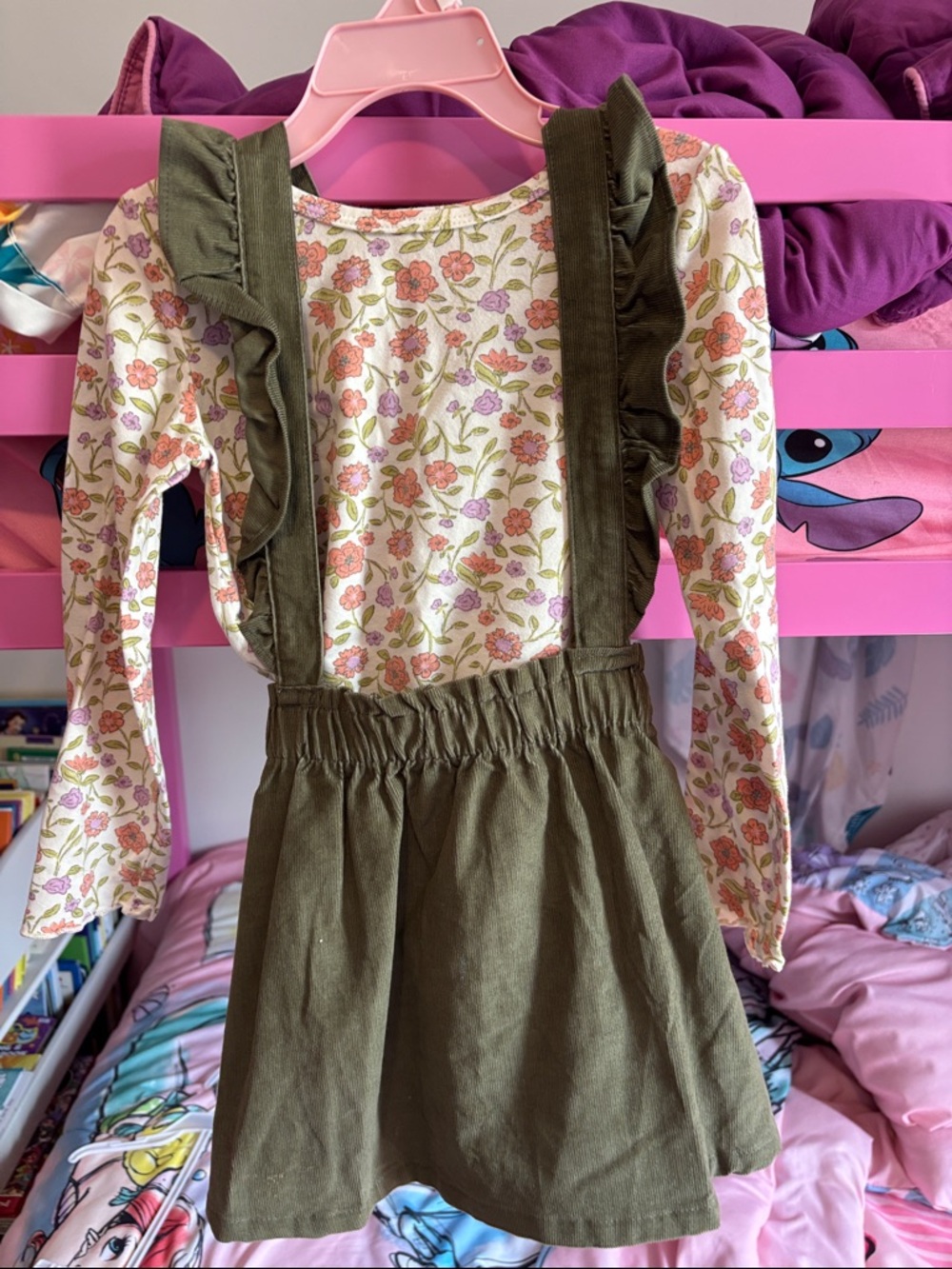 Carter's Olive Green Pinafore Dress with Floral Top